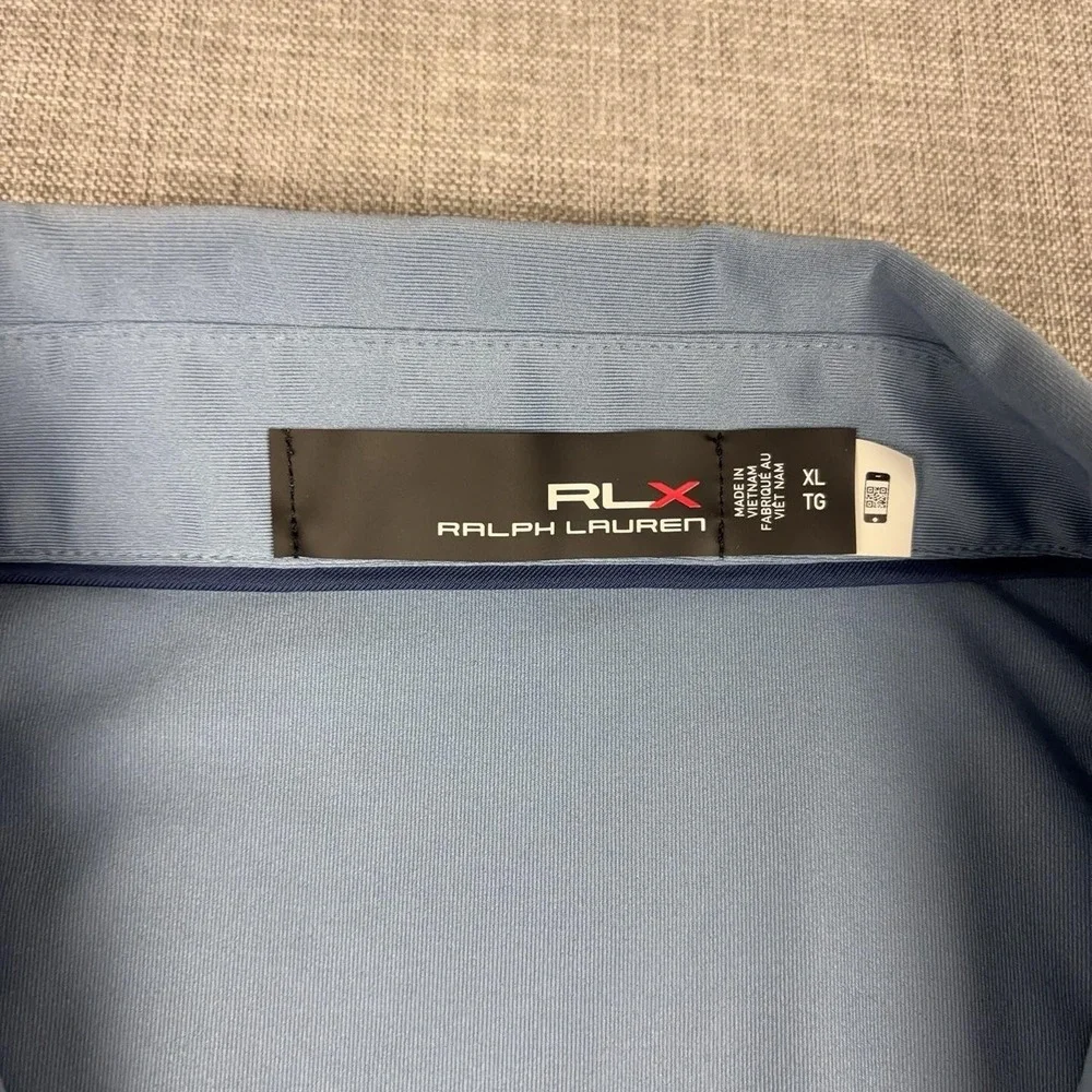 RLX Ralph Lauren Polo Shirt Mens XL Blue Polka Dot Stretch Golf Short Sleeve